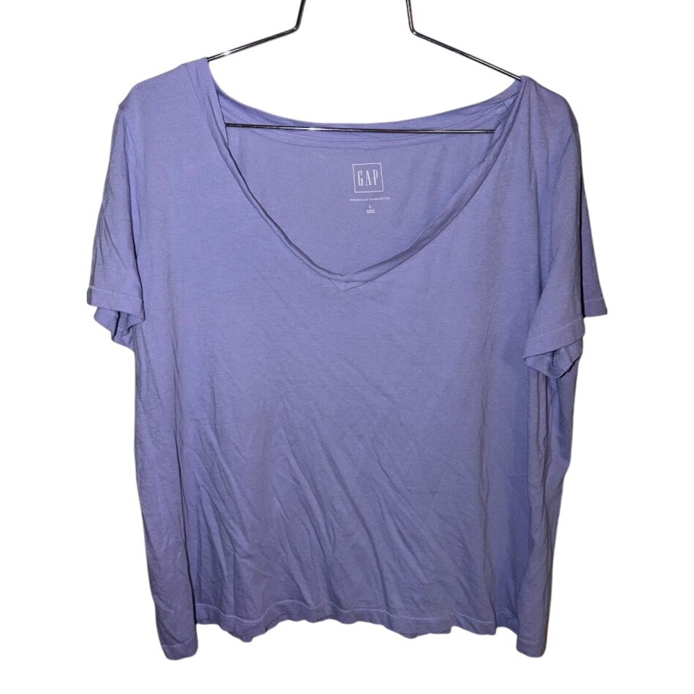 Gap Womens Purple Organically Grown Cotton V-Neck Short Sleeve T-Shirt Large